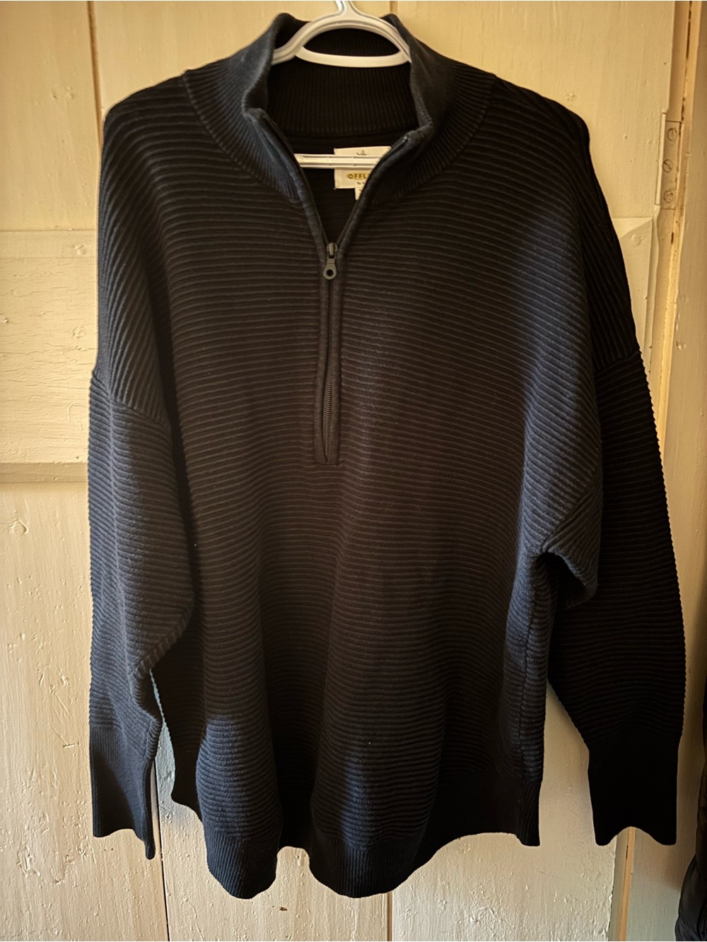 aerie Women's Black Ribbed Quarter-Zip Sweater